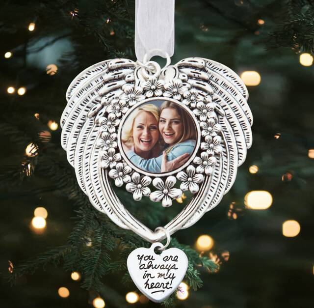Photo Memorial Christmas Tree Charm Personalised Image Decoration - Angel Wings Ornament in Loving Memory Gift - image 1