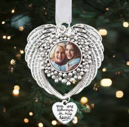 Photo Memorial Christmas Tree Charm Personalised Image Decoration - Angel Wings Ornament in Loving Memory Gift - thumbnail 1