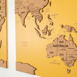 World Map Cork Push Pin Travel Board Wall Art Map, Oak Wood Or Wooden Decor, 3 Panel Feature, Gift Anniversary - thumbnail 3