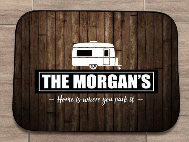 Personalised Caravan Tourer Door Mat - Brown Wood Effect Indoor 44cm X 32cm - image 1