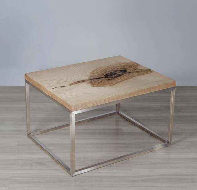 Wooden Coffee Table Made Of One Ash Slab, Rectangular With Metal Legs, Industrial For Modern Living Room - image 1