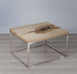Wooden Coffee Table Made Of One Ash Slab, Rectangular With Metal Legs, Industrial For Modern Living Room - thumbnail 1