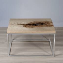 Wooden Coffee Table Made Of One Ash Slab, Rectangular With Metal Legs, Industrial For Modern Living Room - thumbnail 2