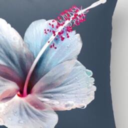Vintage Tropical Throw Pillow Hawaii Hibiscus Flower, Blues, Gray, Pinks, Soft 18 X 18 - thumbnail 2