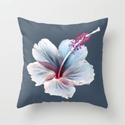 Vintage Tropical Throw Pillow Hawaii Hibiscus Flower, Blues, Gray, Pinks, Soft 18 X 18 - thumbnail 1