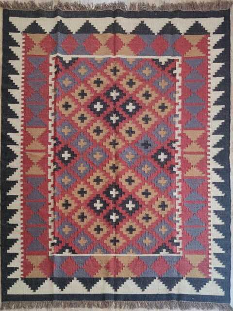 Handmade Wool Jute Kilim Rug, Floral Dhurrie Design - image 1