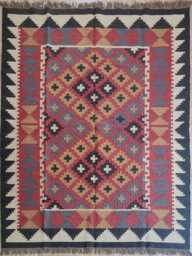 Handmade Wool Jute Kilim Rug, Floral Dhurrie Design - thumbnail 1