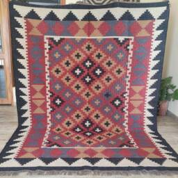 Handmade Wool Jute Kilim Rug, Floral Dhurrie Design - thumbnail 2