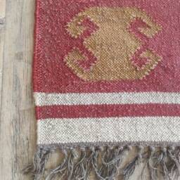 Handmade Wool Jute Kilim Rug, Floral Dhurrie Design - thumbnail 4