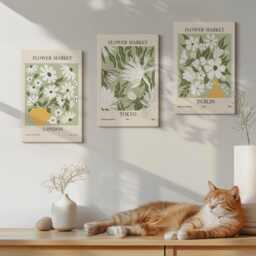Set Of 3 Canvas Prints - Floral Poster Designs London Tokyo Dublin, Green Wall Art, Plants & Flowers Hanging Piece - thumbnail 2