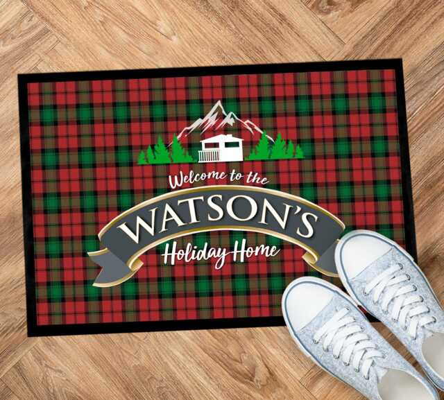 Personalised Holiday Home - Red Tartan Caravan Tourer- Campervan Indoor Mat - image 1