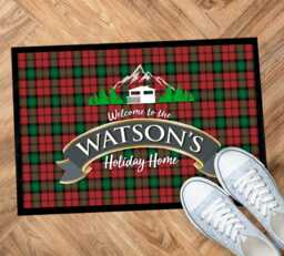 Personalised Holiday Home - Red Tartan Caravan Tourer- Campervan Indoor Mat - thumbnail 1