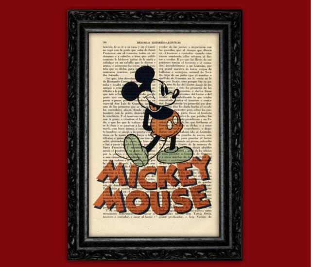 Mickey Mouse Art Print, Old School Poster Book Nursery Frame Dorm Room Print Gift On Vintage Dictionary Page - 32 - image 1