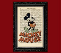 Mickey Mouse Art Print, Old School Poster Book Nursery Frame Dorm Room Print Gift On Vintage Dictionary Page - 32 - thumbnail 1