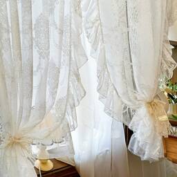 Embroidered Sheer Curtain Romantic Ruffled Lace Light Filtering Drape For Living Room - thumbnail 2