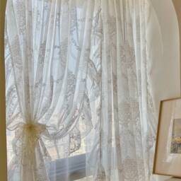Embroidered Sheer Curtain Romantic Ruffled Lace Light Filtering Drape For Living Room - thumbnail 4