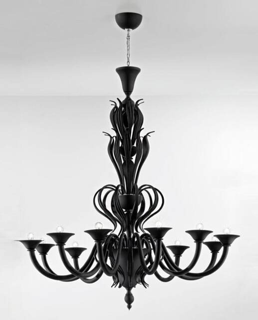 Matte Black Murano Glass Chandelier - Venetian Italian Lighting Modern - image 1