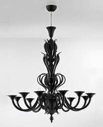 Matte Black Murano Glass Chandelier - Venetian Italian Lighting Modern - thumbnail 1