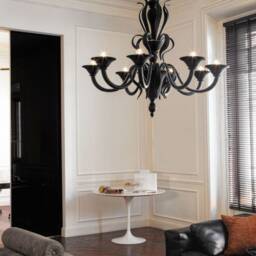 Matte Black Murano Glass Chandelier - Venetian Italian Lighting Modern - thumbnail 4