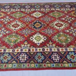 6x10 Ft Red Afghan Rug, Navy Blue Green Beige Hand Knotted Oriental Wool Geometric Kazak Bedroom Dining Table Carpet - thumbnail 3