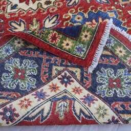 6x10 Ft Red Afghan Rug, Navy Blue Green Beige Hand Knotted Oriental Wool Geometric Kazak Bedroom Dining Table Carpet - thumbnail 4