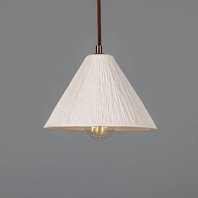 Tilia Organic Ceramic Cone Pendant Light Matte White Striped 11 - image 1