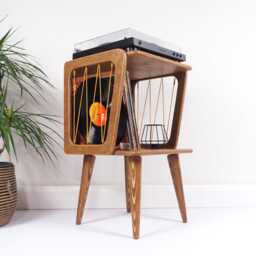 Mid Century Nightstand Turntable Stand, Vinyl Record Player Table, Handmade Plywood Bedside Cabinet, Retro Scandinavian Furniture - thumbnail 2