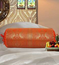 Indian Brocade Bolster Cover Elephant Jacquard Silk Pillow