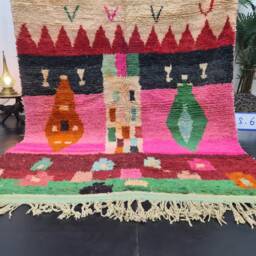 Gorgeous Boujad Rug, Vintage Moroccan Rug 5x8, Berber Rug, Abstract Pink & Green Handwoven Wool Winter Area - thumbnail 3