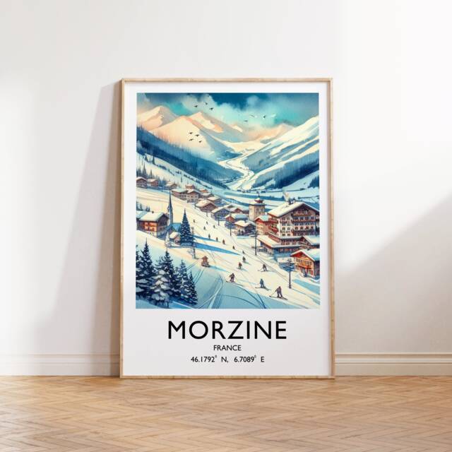 Morzine Ski Poster Print - Watercolour Alpine Art - Travel Wall Artwork Skiing Gifts French Alps Decor Resort Snowboarding Gift - image 1
