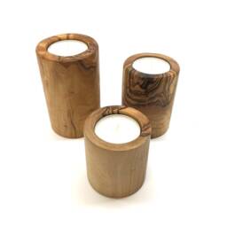 3 Tealight Holders in A Set Made Of Fine Olive Wood Trio Tealights Perfect For The Winter Season Gift Under 25 Euro Handmade Natural Finish - thumbnail 2
