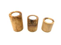 3 Tealight Holders in A Set Made Of Fine Olive Wood Trio Tealights Perfect For The Winter Season Gift Under 25 Euro Handmade Natural Finish - thumbnail 1