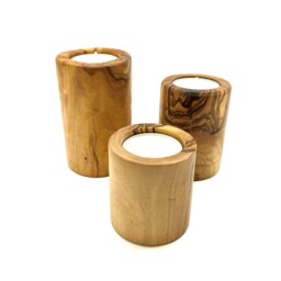 3 Tealight Holders in A Set Made Of Fine Olive Wood Trio Tealights Perfect For The Winter Season Gift Under 25 Euro Handmade Natural Finish - thumbnail 3