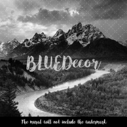 Dark Mountains Landscape Wall Covering, Removable Wallpaper, Decor, Black & White, Peel Stick, Repositionable, Decal #86 - thumbnail 3