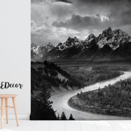 Dark Mountains Landscape Wall Covering, Removable Wallpaper, Decor, Black & White, Peel Stick, Repositionable, Decal #86 - thumbnail 2