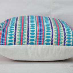 Turquoise Striped Pillow Cover Handmade Cotton Cushion, King Size - thumbnail 4
