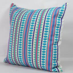 Turquoise Striped Pillow Cover Handmade Cotton Cushion, King Size - thumbnail 2