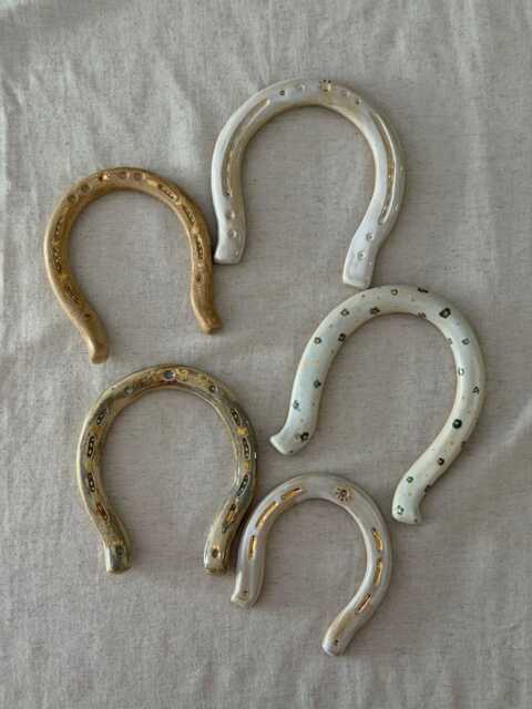 Handmade Ceramic Horseshoe Wall Hanging- Rustic Blue Pottery Fortune Wall Art - Spring Decor - image 1