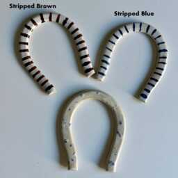 Handmade Ceramic Horseshoe Wall Hanging- Rustic Blue Pottery Fortune Wall Art - Spring Decor - thumbnail 4