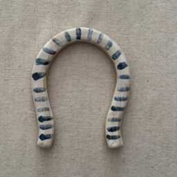 Handmade Ceramic Horseshoe Wall Hanging- Rustic Blue Pottery Fortune Wall Art - Spring Decor - thumbnail 3