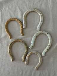 Handmade Ceramic Horseshoe Wall Hanging- Rustic Blue Pottery Fortune Wall Art - Spring Decor - thumbnail 1