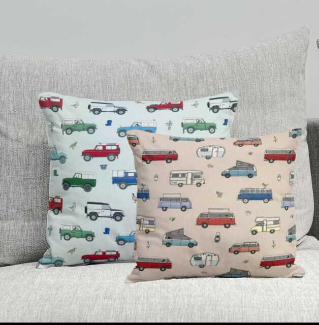 Land Rover Cushion Cover, Handcrafted in North Wales, Emma Lawrence Designer Fabric, Bespoke 4x4 Home Decor, Gift For Him/Her - image 1
