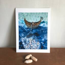 Beach Print, Beach House Decor, Sea Collector, Net Full Of Seashells, Girl in A Boat, Gifts For Her, Shellieartist, Archival Wall Art - thumbnail 3