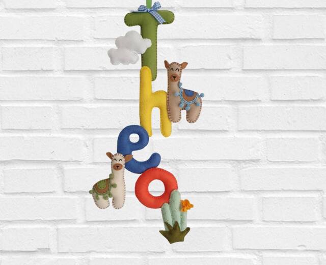 Llama Love Vertical Name Garland - Felt Llama Cactus Wall Decoration Bedroom Nursery - image 1