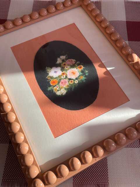 Wooden Bobbin Bobble Photo Frame With Floral Print, Picture Frame, Hand Painted, Glossy Lacquered - image 1