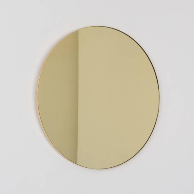 Orbis??? Gold Tinted Round Contemporary Handcrafted Mirror With A Brass Frame - image 1