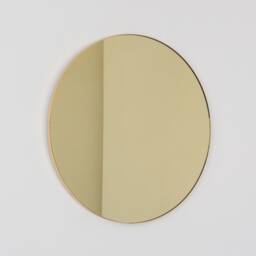 Orbis??? Gold Tinted Round Contemporary Handcrafted Mirror With A Brass Frame - thumbnail 1