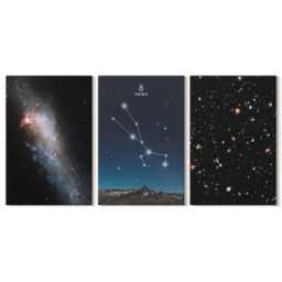 Canvas Set Of 3 Wall Art - Cosmic Starscapes & The Constellation Taurus, Navy Print, Space Astrology Decor - thumbnail 2