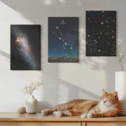 Canvas Set Of 3 Wall Art - Cosmic Starscapes & The Constellation Taurus, Navy Print, Space Astrology Decor - thumbnail 3
