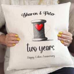 Personalised Cotton Anniversary Cushion Cover Gift - 2nd Wedding Custom Text Lounge Dining, Kitchen Decor 40cm